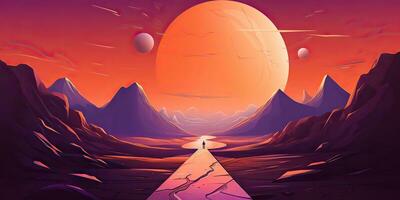 ai generato. ai generativo. cyberpunk retrò Vintage ▾ Marte pianta galassia spazio superficie all'aperto sfondo. cosmo Esplorare avventure. grafico arte foto