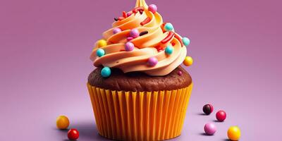 ai generato. ai generativo. Cupcake dolce dolce zucchero forno compleanno festa vibrazione. grafico arte foto