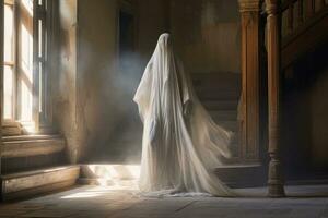 realistico fantasma nel vecchio castello. ai generato foto