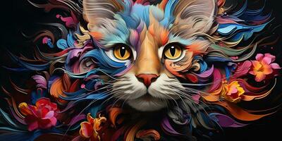 ai generato. ai generativo. carino bellissimo gatto animale animale domestico vivace colori con olio dipingere disegnare sfondo. carino bello ritratto viso. grafico arte foto