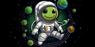 ai generato. ai generativo. galassia spazio avventure cosmo solare sistema carino cartone animato personaggio per bambini gioco. grafico arte foto
