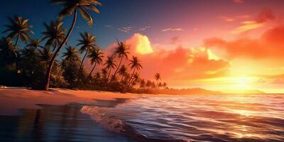 ai generato. ai generativo. tropicale esotico Paradiso paesaggio sfondo. spiaggia all'aperto natura vacanza palma alberi sabbia mare oceano Visualizza. grafico arte foto