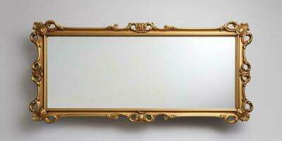ai generato. ai generativo. vecchio Vintage ▾ retrò antico specchio nel oro telaio rustico stile. decorazione casa bicchiere. grafico arte foto