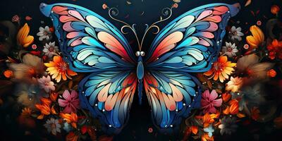 ai generato. ai generativo. bellissimo natura selvaggio carino farfalla spirito pianta fiori decorazione. sfondo arte grafico bellezza. grafico arte foto