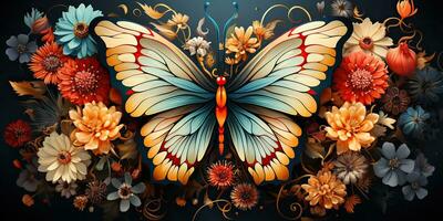 ai generato. ai generativo. bellissimo natura selvaggio carino farfalla spirito pianta fiori decorazione. sfondo arte grafico bellezza. grafico arte foto