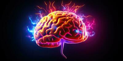 ai generato. ai generativo. umano neon cervello testa vaporwave synthwave retrowave luminosa scienza sistema formazione scolastica ologramma. grafico arte foto