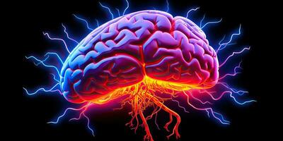 ai generato. ai generativo. umano neon cervello testa vaporwave synthwave retrowave luminosa scienza sistema formazione scolastica ologramma. grafico arte foto