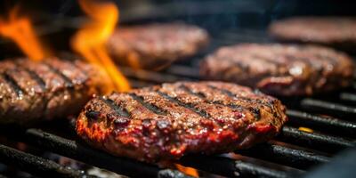 ai generato. ai generativo. bbq griglia barbecue bistecca fuoco fiamma carne preparazione succoso cena festa pasto. grafico arte foto