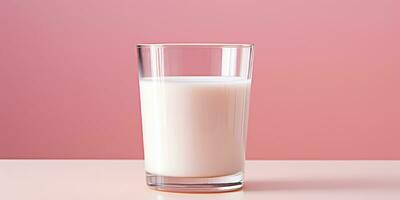 ai generato. ai generativo. biologico eco naturale proteina calcio fresco latte. rosa sfondo bianca bicchiere boccale tazza. promozione marketing stile. grafico arte foto