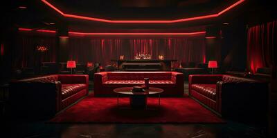 ai generato. ai generativo. rosso interno interno notte club vip lusso design decorazione. parte bevanda bar ristorante notte club notte lifestyle.graphic arte foto