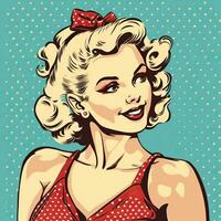 ai generato. ai generativo. perno su sexy attraente bellissimo ragazza donna. i fumetti cartone animato Vintage ▾ retrò 1940 1959 americano cultura classico manifesto. grafico arte foto