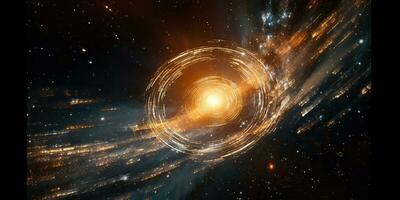 ai generato. ai generativo. spazio galassia universo wormhole. nero tempo tunnel teletrasporto esterno buio cosmo. grafico arte foto