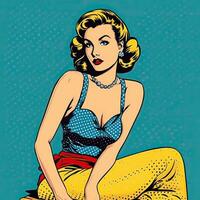 ai generato. ai generativo. perno su sexy attraente bellissimo ragazza donna. i fumetti cartone animato Vintage ▾ retrò 1940 1959 americano cultura classico manifesto. grafico arte foto