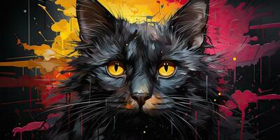 ai generato. ai generativo. acqua colore pittura disegno schizzi di un' gatto viso ritratto. grafico tela arte mammifero decorazione sfondo. grafico arte foto