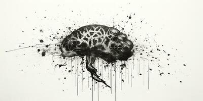 ai generato. ai generativo. umano cervello mente organo inchiostro schizzo graffiti strada parete arte. grafico arte foto