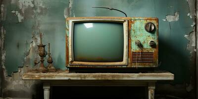 ai generato. ai generativo. vintafè retrò vecchio antico tv televisione scatola vicino per il parete sfondo. grafico arte foto