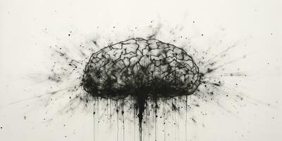 ai generato. ai generativo. umano cervello mente organo inchiostro schizzo graffiti strada parete arte. grafico arte foto