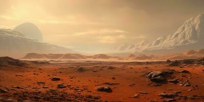 ai generato. ai generativo. Marte pianeta galassia superficie paesaggio deserto montagna all'aperto paesaggio. grafico arte foto