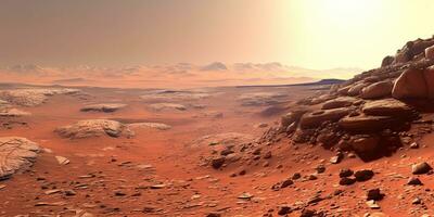 ai generato. ai generativo. Marte pianeta galassia superficie paesaggio deserto montagna all'aperto paesaggio. grafico arte foto