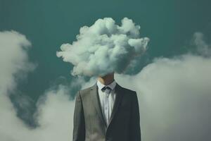 uomo con testa nel nube minimalista concetto. generativo ai foto