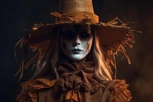 bellissimo donna indossare Halloween costume fatto con generativo ai foto