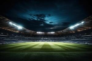 un' tiro di un' calcio stadio con luci fatto con generativo ai foto