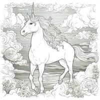 unicorno colorazione pagina - linea arte stile foto