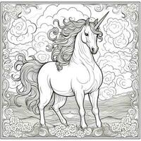 unicorno colorazione pagina - linea arte stile foto