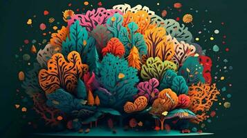 astratto umano cervello fatto nel il modulo di le foglie e naturale alberi e impianti. il concetto di il unità di uomo e il natura di il ambiente. ai generato foto