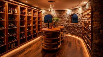 il vino cantina camera di un' bellissimo luminosa moderno stile Casa. ai generato. foto