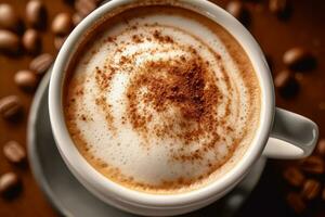 avvicinamento superiore Visualizza di ingredienti caffe latte macchiato, caffè. ai generato. foto