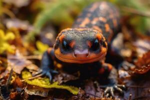 salamandra nel natura, nazionale geografia, largo vita animali. ai generato. foto