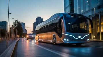 autobus di un' bellissimo mezzi di trasporto con futuristico design. ai generato. foto