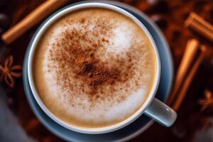 avvicinamento superiore Visualizza di ingredienti macchiato, caffè. ai generato. foto