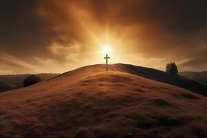 il attraversare di Dio nel il raggi di il sole. attraversare su il collina. religioso concetto. ai generativo foto