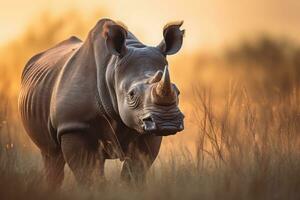 rinoceronte nel natura, nazionale geografia, largo vita animali. ai generato. foto