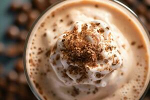 avvicinamento superiore Visualizza di ingredienti frappuccino, caffè. ai generato. foto