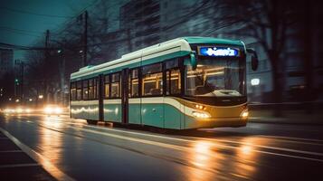 filobus di un' bellissimo mezzi di trasporto con futuristico design. ai generato. foto