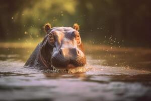 ippopotamo nel natura, nazionale geografia, largo vita animali. ai generato. foto