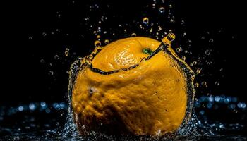 un' succoso Limone fetta caduta in rinfrescante acqua generato di ai foto