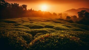 tranquillo prato, verde alberi, vivace fiori fioritura generato di ai foto