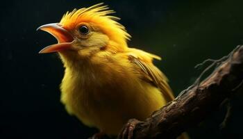 carino uccello perching su ramo, cantando nel tropicale verde natura generato di ai foto