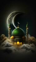 moschea nel il nuvole con mezzaluna Luna. ai generativo foto