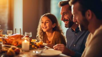 contento famiglia a ringraziamento cena foto