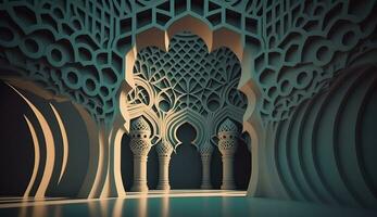 3d rendere moschea elemento nel ornato Arabo, islamico archit ettura stile interno. ai generativo foto