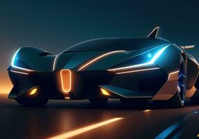 futuristico nero gli sport auto nel neon luce. ai generativo foto