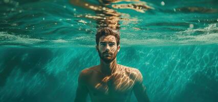 attraente donna a blu acqua foto