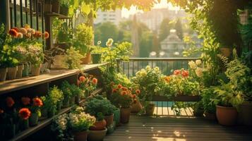 terrazza con in vaso impianti e fiori foto