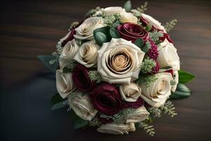 bellissimo bridal mazzo di diverso fiori su un' buio sfondo. ai generativo foto