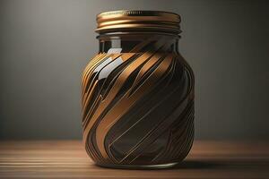 bicchiere vaso con geometrico modello su buio sfondo. ai generativo foto